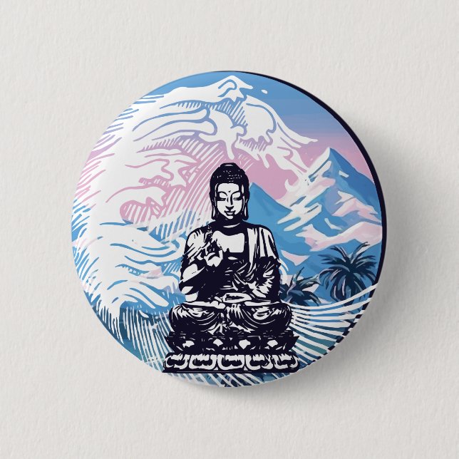 Buddha Tropical Mountain Wave 6 Cm Round Badge (Front)