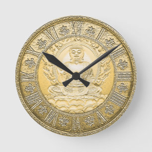 Buddha Vintage Gold Look Round Clock