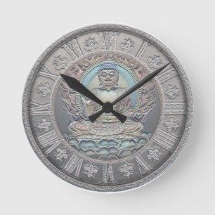 Buddha Vintage Silver Look Round Clock