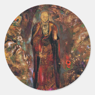 Buddha Walking Among the Flowers Classic Round Sticker