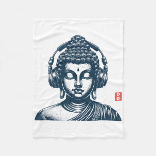 Buddha Wearing Headphones Vintage Retro Grey , Uni Fleece Blanket