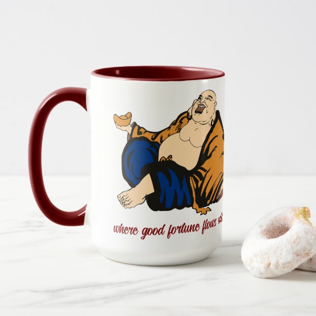 Buddha Where Good Fortune Flows With Every Sip Mug (With Donut)