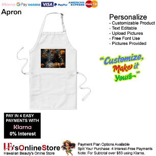 Buddha White  Long Apron with Pockets