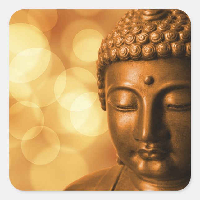 Buddha with Golden Bokeh Background Square Sticker (Front)