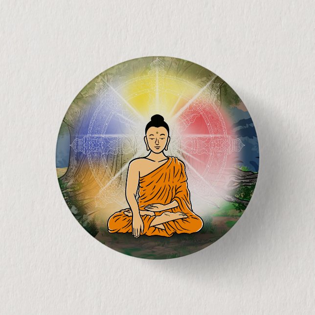 Buddha's Enlightenment & Dharma Wheel Button (Front)