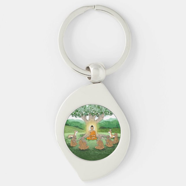 Buddha's First Sermon Teaching Metal Keychain (Front)