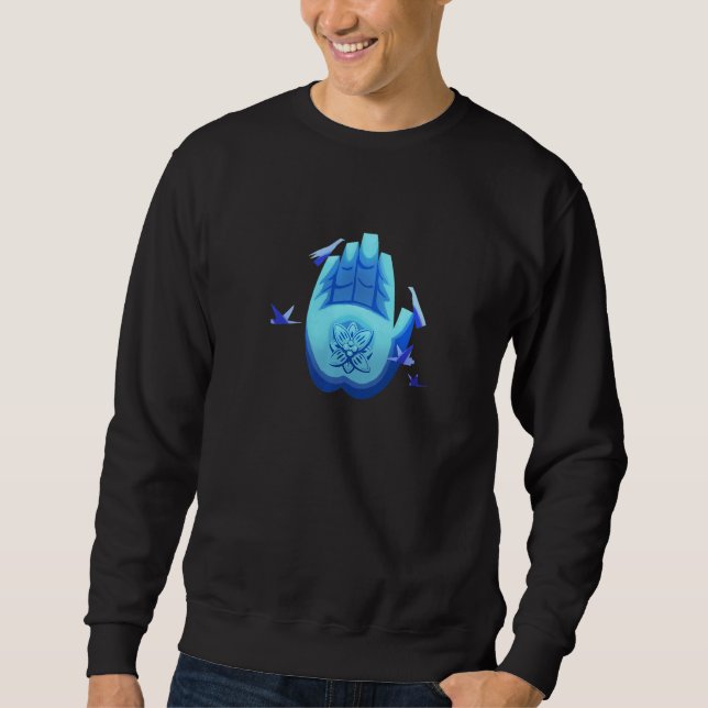Buddha's Hand And Lotus Stylised Geometric Design Sweatshirt (Front)