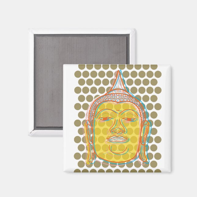 Buddha's Head Offset Print Lines Modern Pop Dots Magnet (Front/Back)