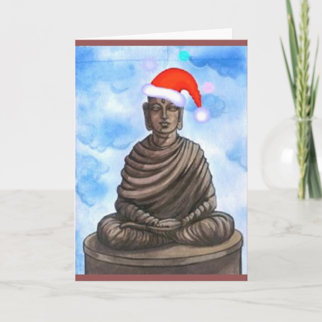 Buddhism - Buddha - Merry Christmas Hat Holiday Card (Front)