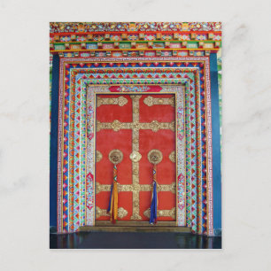 Buddhism Buddhist Colourful Door Tibetan Monastery Postcard
