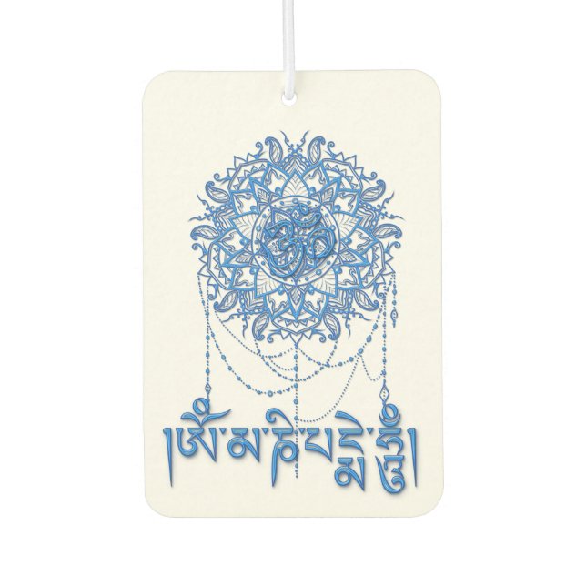 Buddhism Mani Mantra In Blue With Mandala Car Air Freshener (Front)