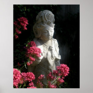 Buddhism Poster Goddess Kuan Yin Buddha Flowers