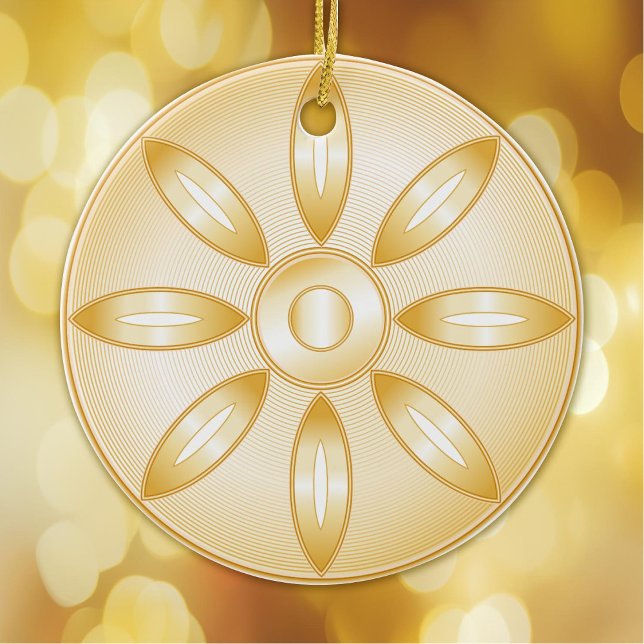 Buddhism Symbol Ceramic Tree Decoration (Buddhism, gold Lotus blossom, wheel of Dharma, symbol of the Buddhist faith.  Peace.)