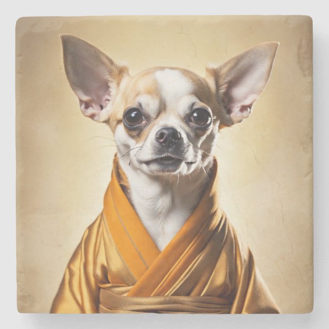 Buddhist Chihuahua Stone Coaster (Front)