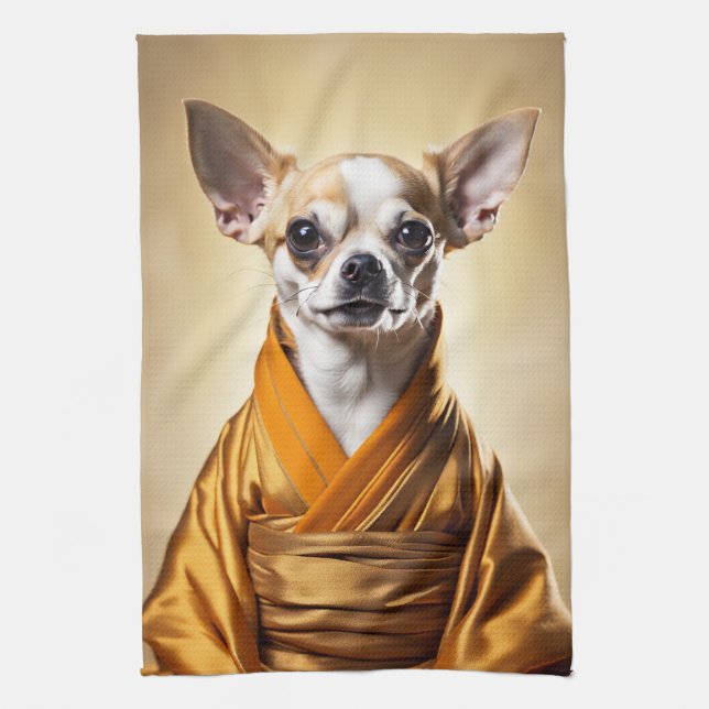 Buddhist Chihuahua Tea Towel (Vertical)