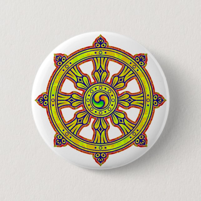 Buddhist Dharma Chakra 6 Cm Round Badge (Front)