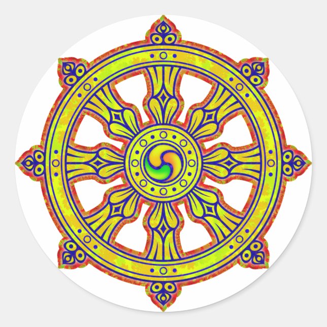 Buddhist Dharma Chakra Classic Round Sticker (Front)
