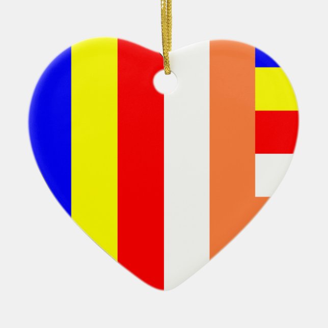 Buddhist Flag Heart Ceramic Tree Decoration (Front)