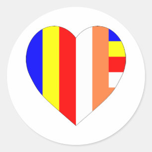 Buddhist Flag Heart Classic Round Sticker