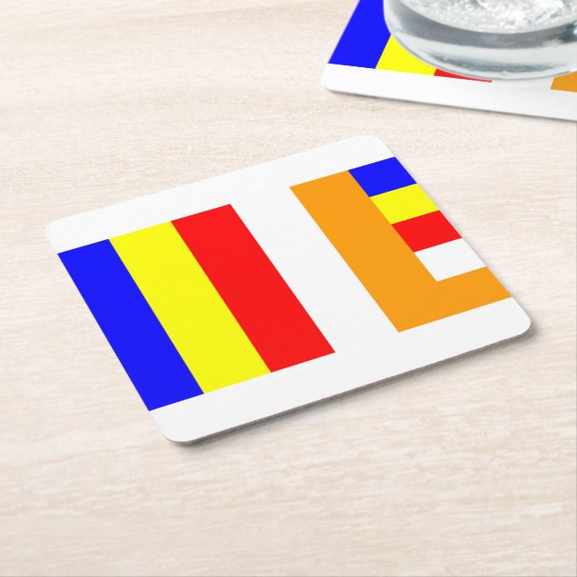 Buddhist Flag Square Paper Coaster (Angled)