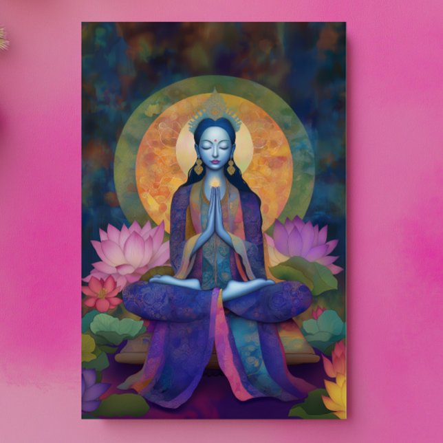 Buddhist Goddess Blue Tara Floral Rainbow Painting Postcard (Creator Uploaded)