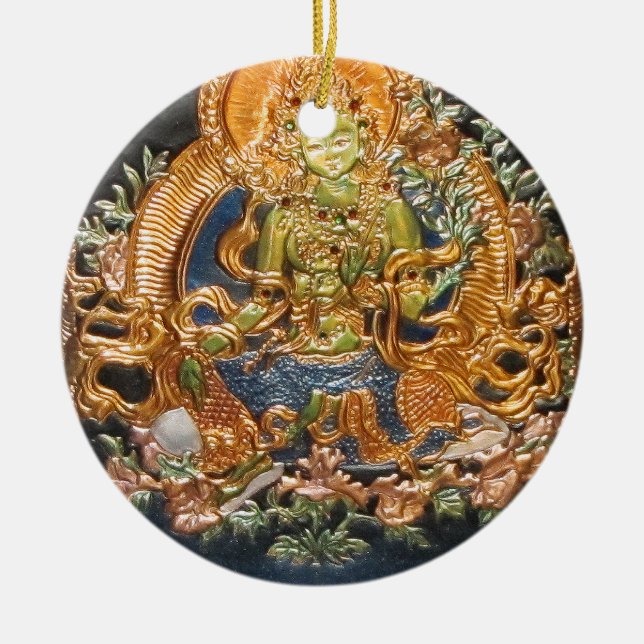BUDDHIST GODDESS GREEN TARA METALLIC INLAY CERAMIC TREE DECORATION (Front)