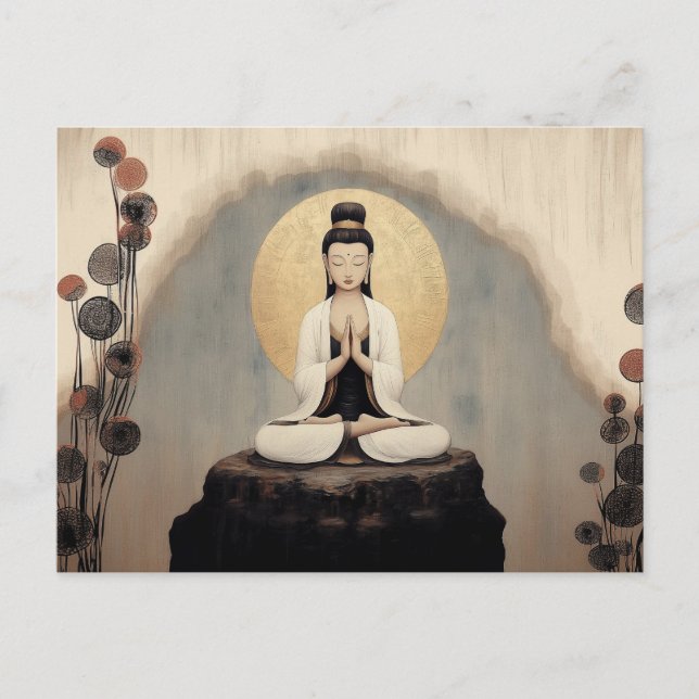 Buddhist Goddess Quan Yin Minimalistic Art Postcard (Front)