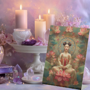 Buddhist Goddess Quan Yin Portrait Painting Art  Pedestal Sign