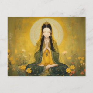Buddhist Goddess Yellow Tara Golden Portrait Art Postcard