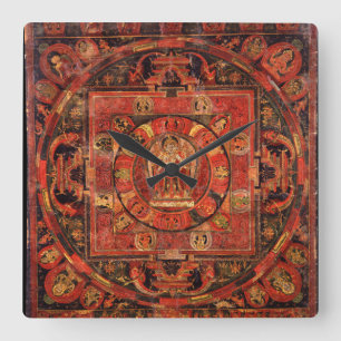 Buddhist Mandala of Compassion Square Wall Clock