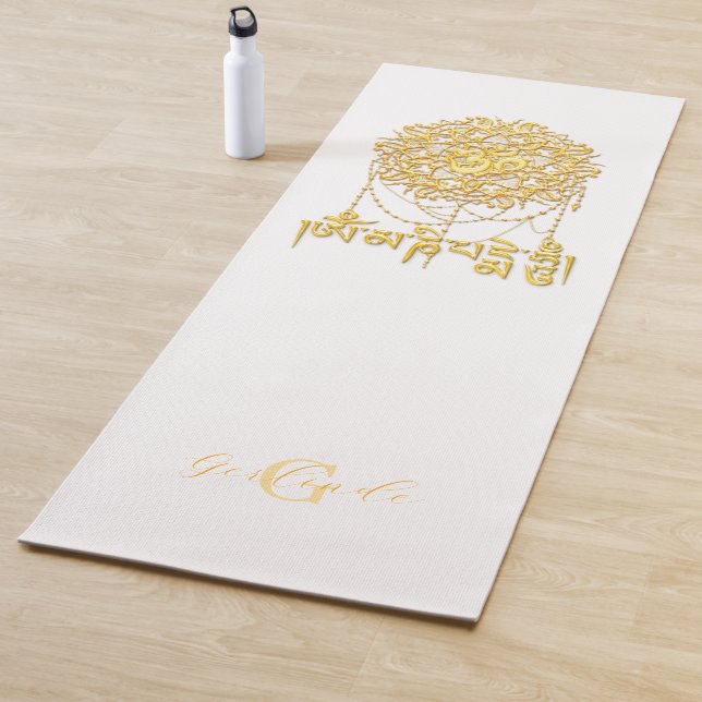 Buddhist Mani Mantra In Gold With Mandala Yoga Mat (In Situ)
