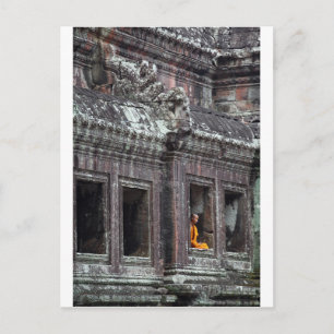 Buddhist monk meditating Angkor Wat temple Postcard