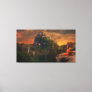 Buddhist Monk Meditating Fantasy Landscape Canvas Print