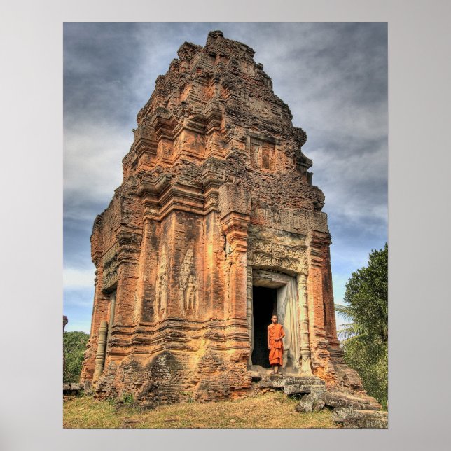 Buddhist monk standing in doorway of temple poster (Front)