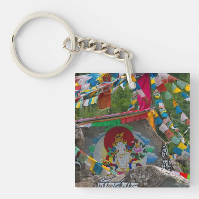 Buddhist Painting on Rocks Key Ring (Front)