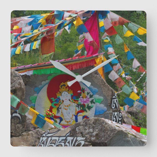 Buddhist Painting on Rocks Square Wall Clock (Front)