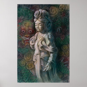 Buddhist Poster Kuan Yin & Zen Dragon Buddha Art