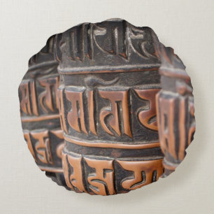 Buddhist prayer wheels round pillow