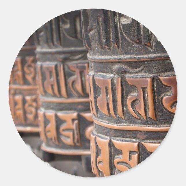 Buddhist prayer wheels round sticker (Front)