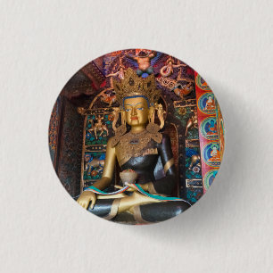 Buddhist Statue in Litang Monastery 3 Cm Round Badge