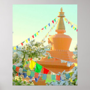 Buddhist stupa in snow poster