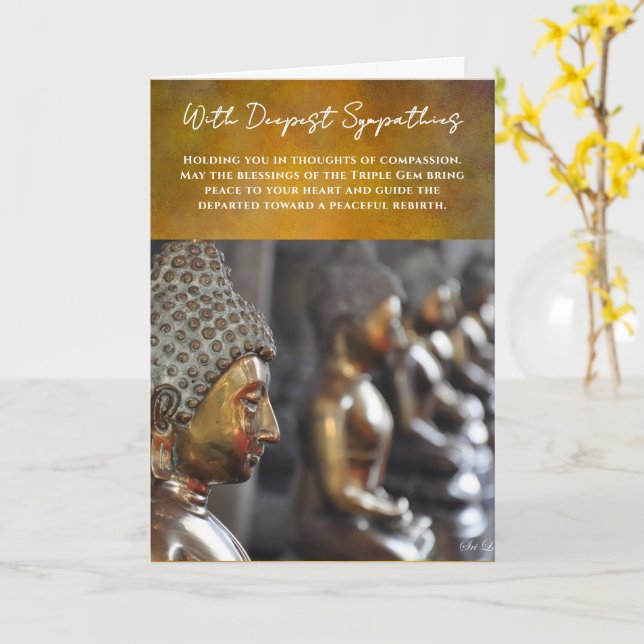 Buddhist Sympathy Card with Golden Buddha Statues (Yellow Flower)