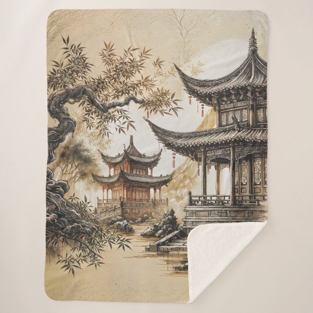 Buddhist Temple Sherpa Blanket (Front)