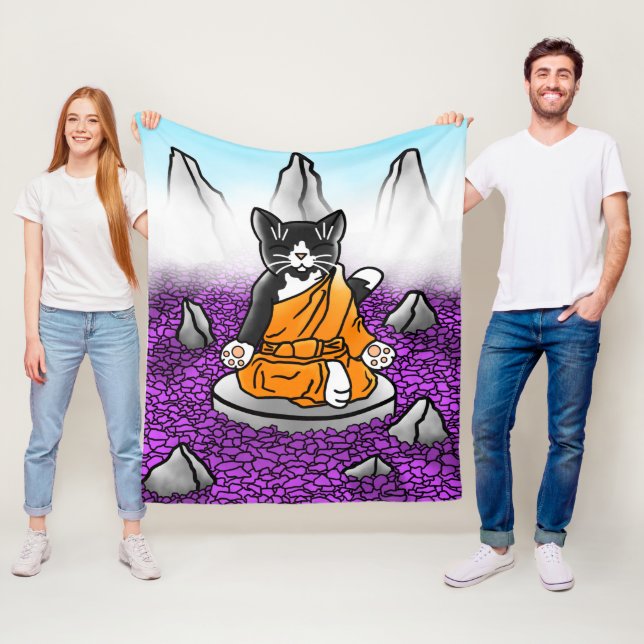 Buddhist Tuxedo Meditation Cat Fleece Blanket (In Situ)