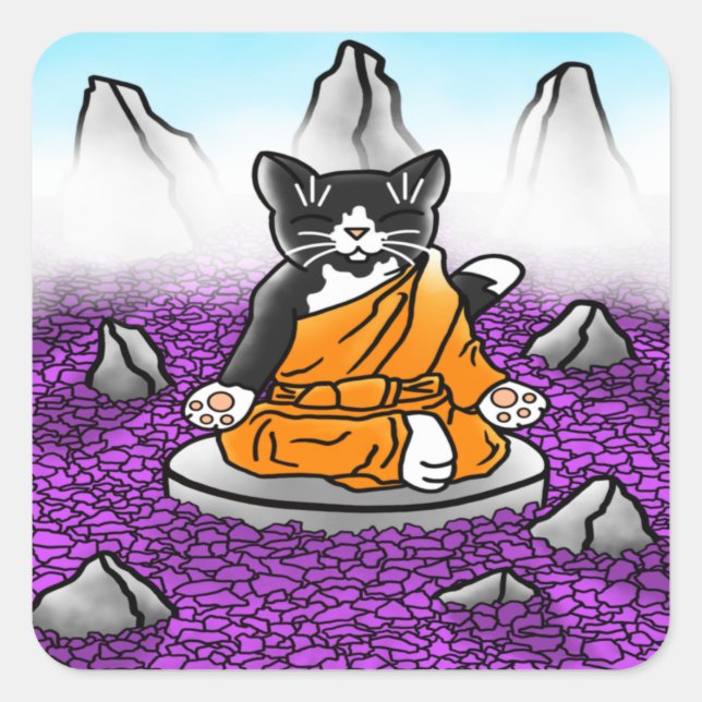Buddhist Tuxedo Meditation Cat Square Sticker (Front)