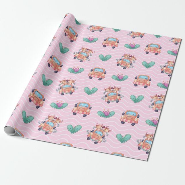 Buddies Love Truck Pattern Wrapping Paper (Unrolled)