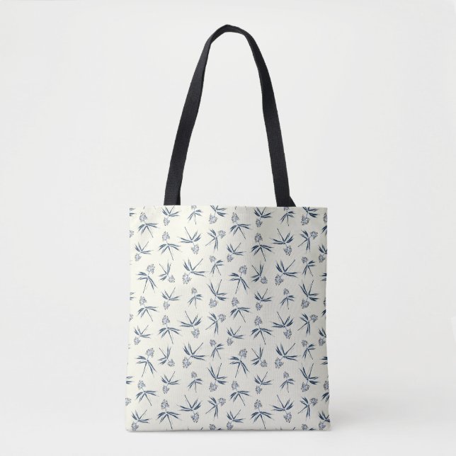 Budding Blue Branches on cream - seamless pattern. Tote Bag (Front)