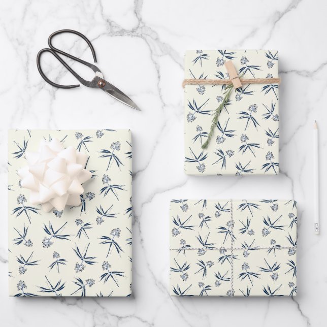 Budding Blue Branches on cream - seamless pattern. Wrapping Paper Sheet (Front)