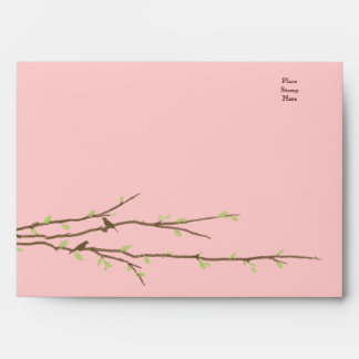 Budding Branches with Birds Pink & Green Envelope