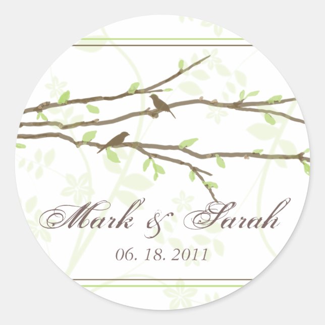 Budding Branches with Birds Wedding Stickers (Front)